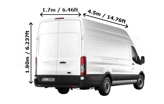 Extra Large Van with Mover in London - Back View Dimension