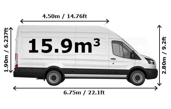 Extra Large Van with Mover in London - Side View Dimension